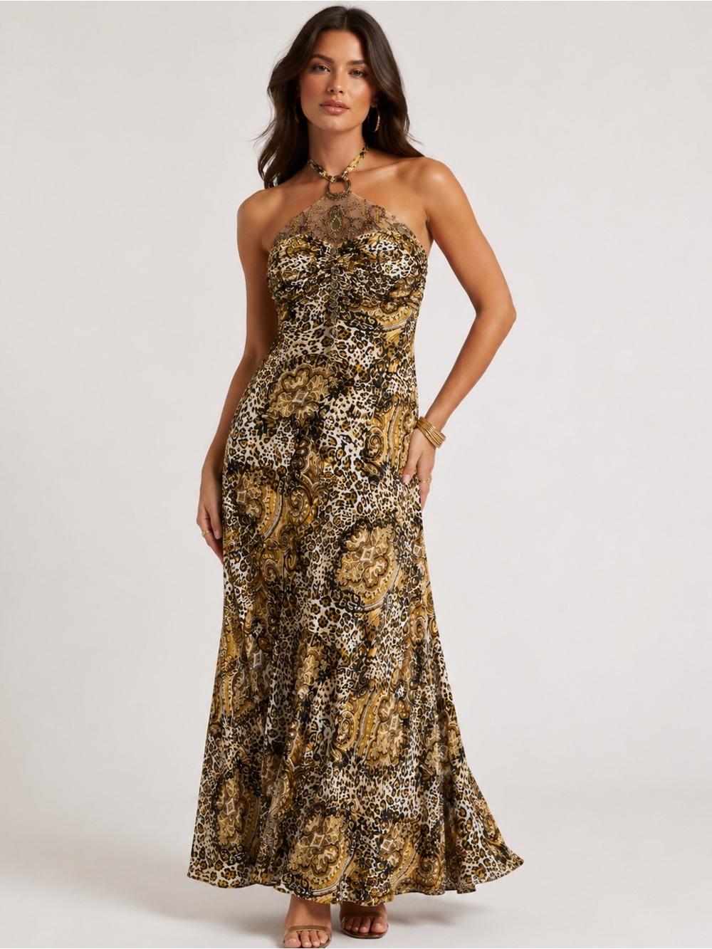 100% Silk Cheetah Evening Gown